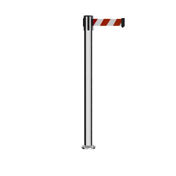 Montour Line Stanchion Belt Barrier Fixed Base Pol.Steel Post 11ft.Red/White Belt MX630F-PS-RWD-110